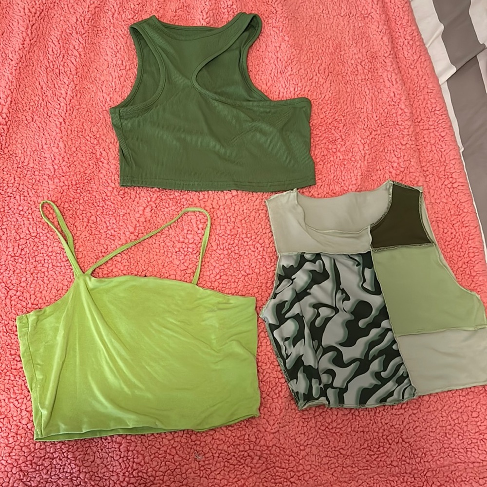Three green crop tops